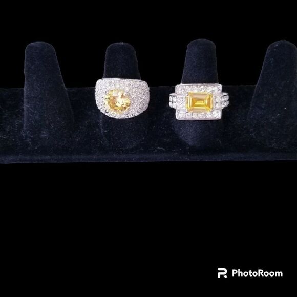 Chunky Citrine diamond cocktail rings bundle - Picture 1 of 7